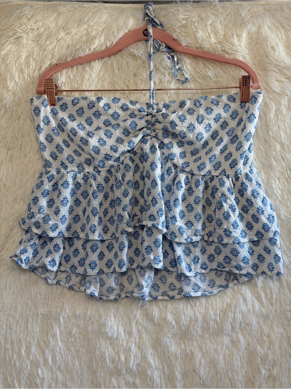 Hollister Womens Boho Babydoll Tiered Floral Halter Top Size XL Cottagecore